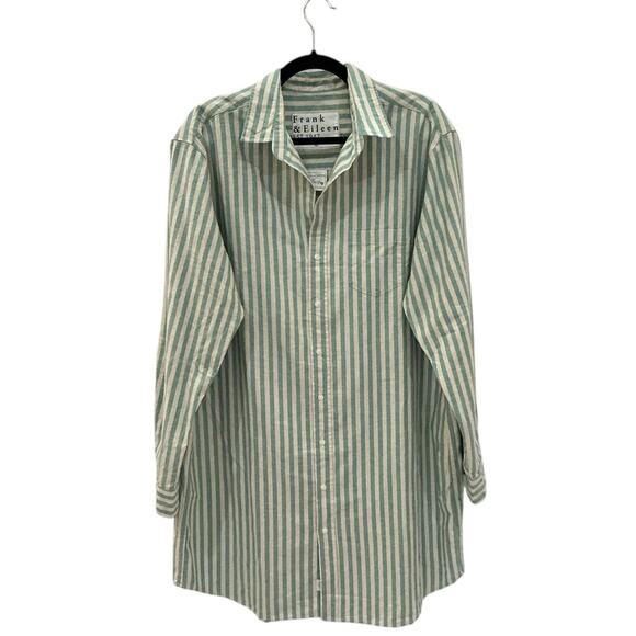 Frank & Eileen Mary Classic Shirtdress Recycled Cotton Green Sand Stripe Large - Picture 3 of 10